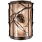 Meyda Lighting Whispering Pines 10" 2-Light Mahogany Bronze Wall Sconce With Silver Mica Shade Glass