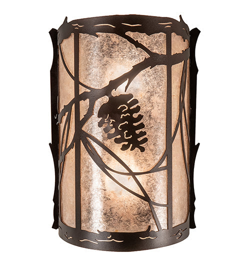 Meyda Lighting Whispering Pines 10" 2-Light Mahogany Bronze Wall Sconce With Silver Mica Shade Glass