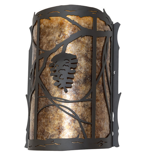 Meyda Lighting Whispering Pines 10" 2-Light Oil Rubbed Bronze Center Wall Sconce With Amber Mica Shade Glass