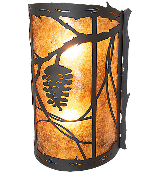 Meyda Lighting Whispering Pines 10" 2-Light Oil Rubbed Bronze Center Wall Sconce With Amber Mica Shade Glass
