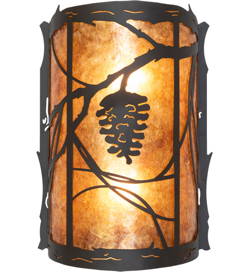 Meyda Lighting Whispering Pines 10" 2-Light Oil Rubbed Bronze Center Wall Sconce With Amber Mica Shade Glass