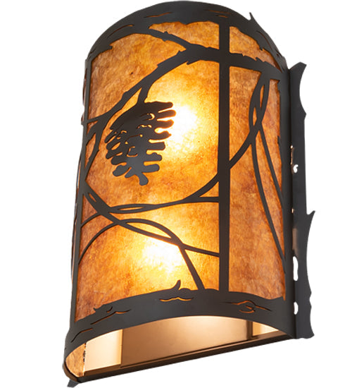 Meyda Lighting Whispering Pines 10" 2-Light Oil Rubbed Bronze Center Wall Sconce With Amber Mica Shade Glass