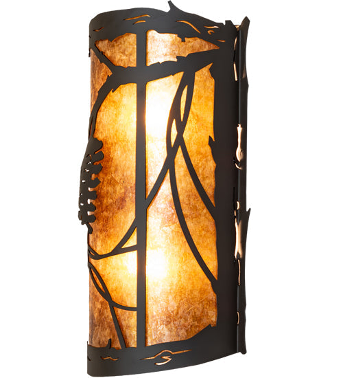 Meyda Lighting Whispering Pines 10" 2-Light Oil Rubbed Bronze Center Wall Sconce With Amber Mica Shade Glass