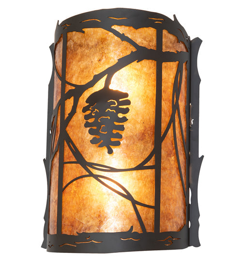 Meyda Lighting Whispering Pines 10" 2-Light Oil Rubbed Bronze Center Wall Sconce With Amber Mica Shade Glass