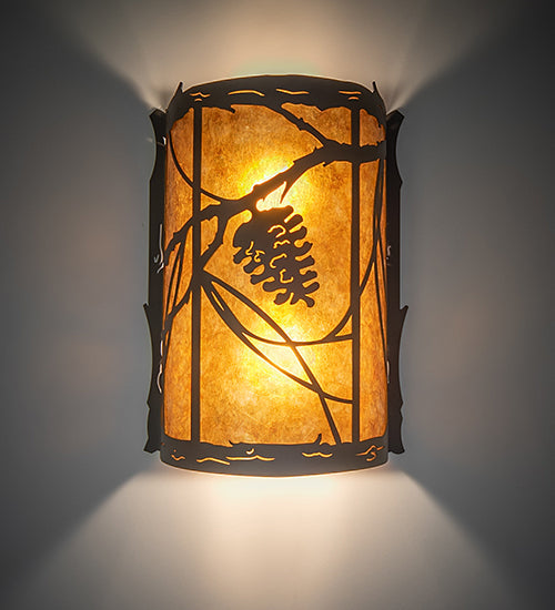 Meyda Lighting Whispering Pines 10" 2-Light Oil Rubbed Bronze Left Wall Sconce With Amber Mica Shade Glass