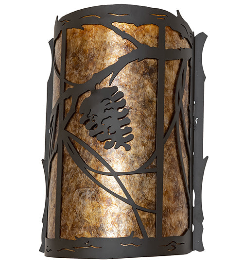 Meyda Lighting Whispering Pines 10" 2-Light Oil Rubbed Bronze Left Wall Sconce With Amber Mica Shade Glass