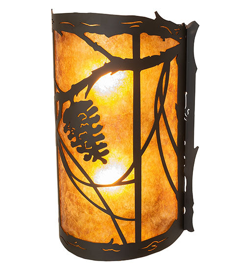 Meyda Lighting Whispering Pines 10" 2-Light Oil Rubbed Bronze Left Wall Sconce With Amber Mica Shade Glass