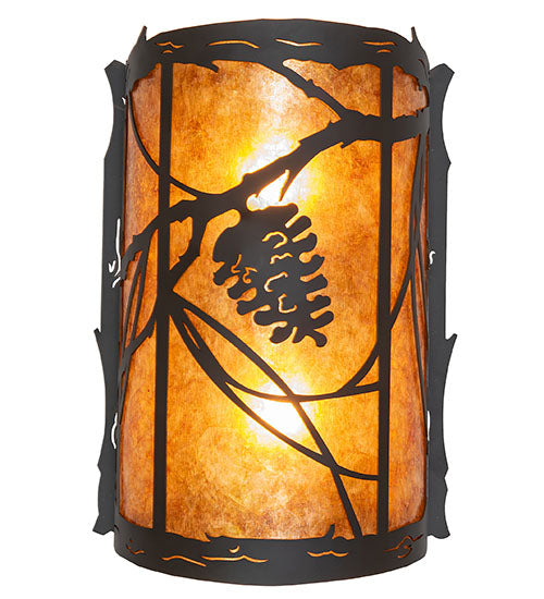 Meyda Lighting Whispering Pines 10" 2-Light Oil Rubbed Bronze Left Wall Sconce With Amber Mica Shade Glass