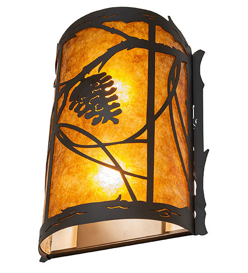 Meyda Lighting Whispering Pines 10" 2-Light Oil Rubbed Bronze Left Wall Sconce With Amber Mica Shade Glass