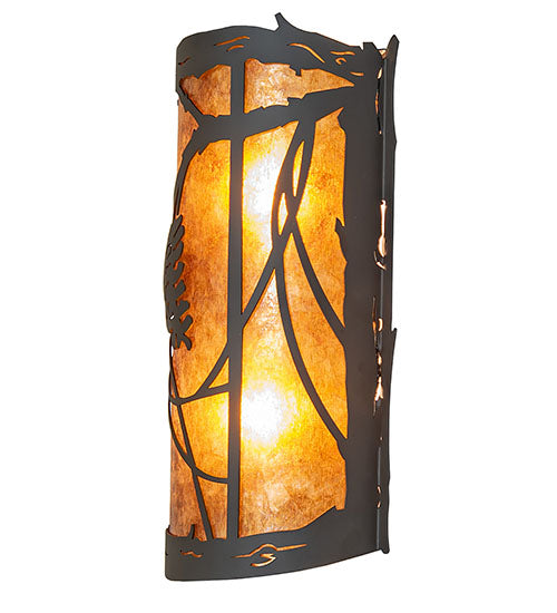 Meyda Lighting Whispering Pines 10" 2-Light Oil Rubbed Bronze Left Wall Sconce With Amber Mica Shade Glass