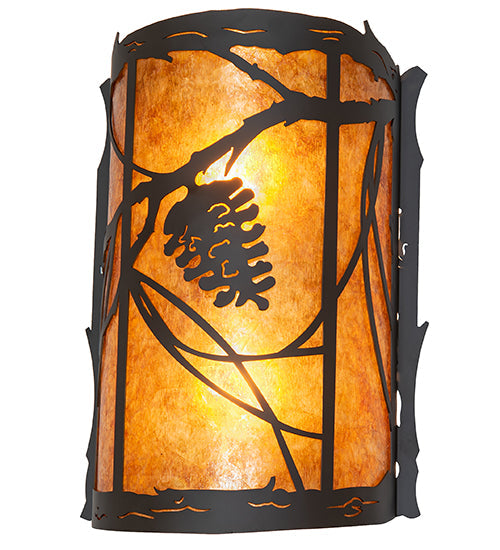 Meyda Lighting Whispering Pines 10" 2-Light Oil Rubbed Bronze Left Wall Sconce With Amber Mica Shade Glass