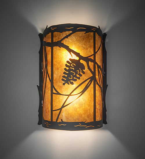 Meyda Lighting Whispering Pines 10" 2-Light Oil Rubbed Bronze Right Wall Sconce With Amber Mica Shade Glass