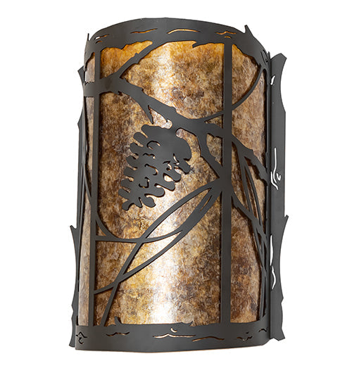 Meyda Lighting Whispering Pines 10" 2-Light Oil Rubbed Bronze Right Wall Sconce With Amber Mica Shade Glass