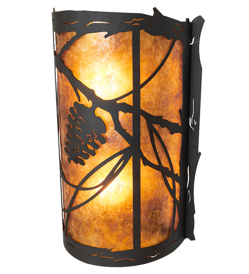 Meyda Lighting Whispering Pines 10" 2-Light Oil Rubbed Bronze Right Wall Sconce With Amber Mica Shade Glass