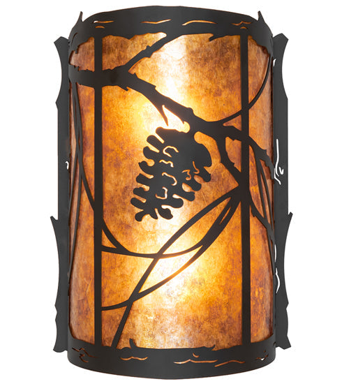 Meyda Lighting Whispering Pines 10" 2-Light Oil Rubbed Bronze Right Wall Sconce With Amber Mica Shade Glass