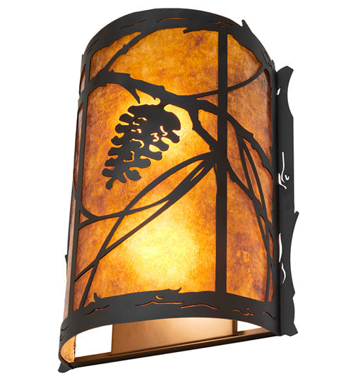 Meyda Lighting Whispering Pines 10" 2-Light Oil Rubbed Bronze Right Wall Sconce With Amber Mica Shade Glass