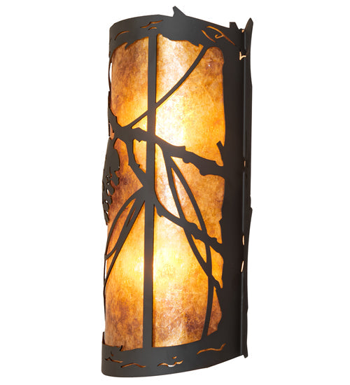 Meyda Lighting Whispering Pines 10" 2-Light Oil Rubbed Bronze Right Wall Sconce With Amber Mica Shade Glass