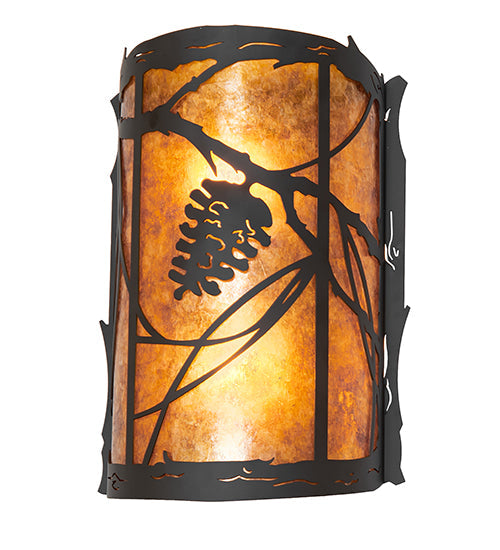 Meyda Lighting Whispering Pines 10" 2-Light Oil Rubbed Bronze Right Wall Sconce With Amber Mica Shade Glass