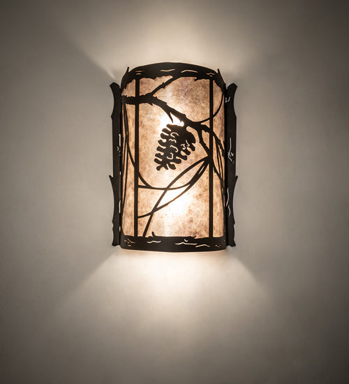 Meyda Lighting Whispering Pines 10" 2-Light Oil Rubbed Bronze Right Wall Sconce With Silver Mica Shade Glass