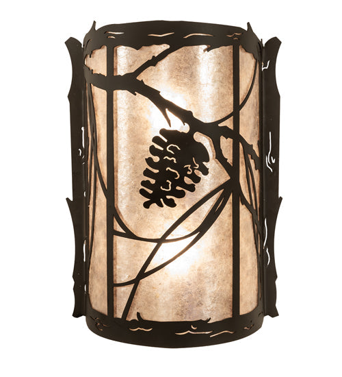 Meyda Lighting Whispering Pines 10" 2-Light Oil Rubbed Bronze Right Wall Sconce With Silver Mica Shade Glass