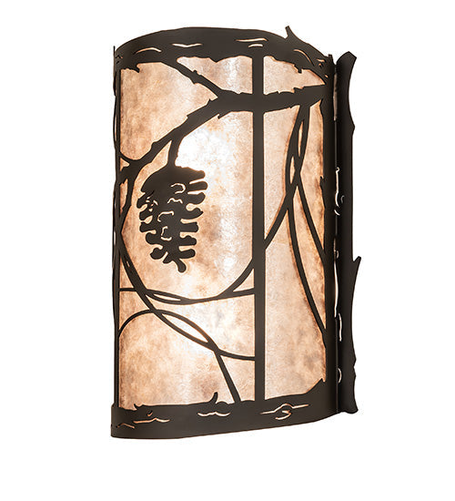 Meyda Lighting Whispering Pines 10" 2-Light Oil Rubbed Bronze Wall Sconce With Silver Mica Shade Glass