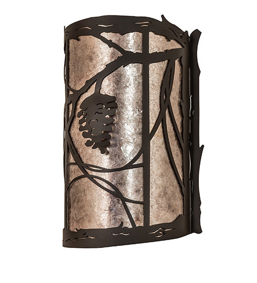 Meyda Lighting Whispering Pines 10" 2-Light Oil Rubbed Bronze Wall Sconce With Silver Mica Shade Glass