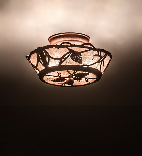 Meyda Lighting Whispering Pines 10" 2-Light Rust Flush Mount Light With Silver Mica Shade Glass