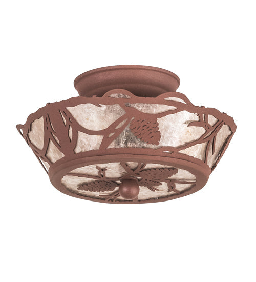 Meyda Lighting Whispering Pines 10" 2-Light Rust Flush Mount Light With Silver Mica Shade Glass