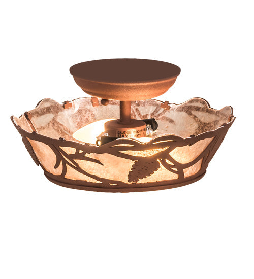 Meyda Lighting Whispering Pines 10" 2-Light Rust Flush Mount Light With Silver Mica Shade Glass