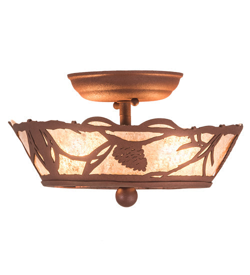 Meyda Lighting Whispering Pines 10" 2-Light Rust Flush Mount Light With Silver Mica Shade Glass