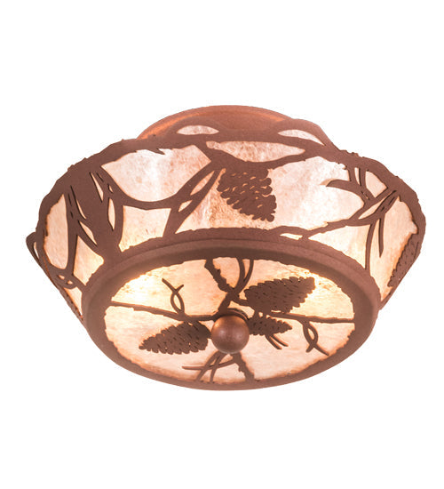 Meyda Lighting Whispering Pines 10" 2-Light Rust Flush Mount Light With Silver Mica Shade Glass
