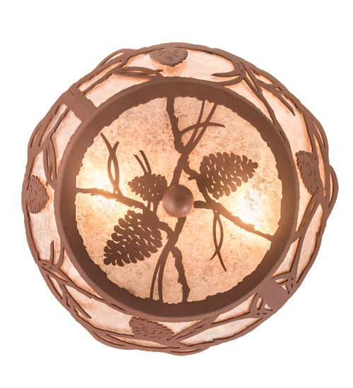 Meyda Lighting Whispering Pines 10" 2-Light Rust Flush Mount Light With Silver Mica Shade Glass