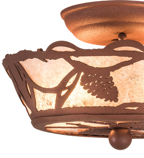 Meyda Lighting Whispering Pines 10" 2-Light Rust Flush Mount Light With Silver Mica Shade Glass
