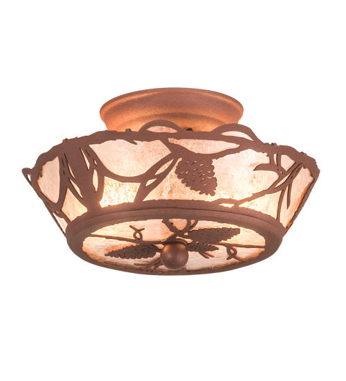 Meyda Lighting Whispering Pines 10" 2-Light Rust Flush Mount Light With Silver Mica Shade Glass