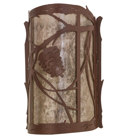 Meyda Lighting Whispering Pines 10" 2-Light Rust Wall Sconce With Silver Mica Shade Glass