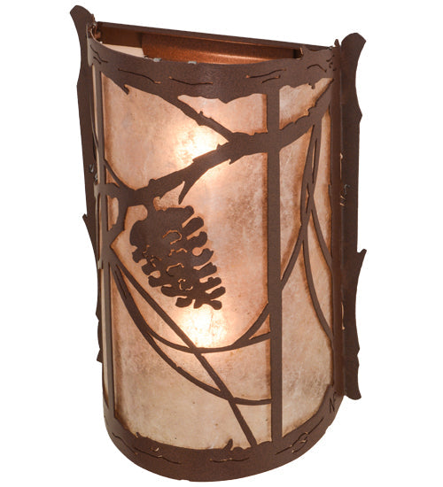 Meyda Lighting Whispering Pines 10" 2-Light Rust Wall Sconce With Silver Mica Shade Glass