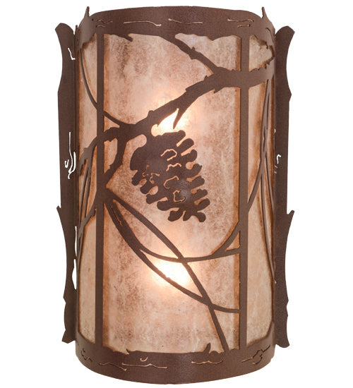 Meyda Lighting Whispering Pines 10" 2-Light Rust Wall Sconce With Silver Mica Shade Glass