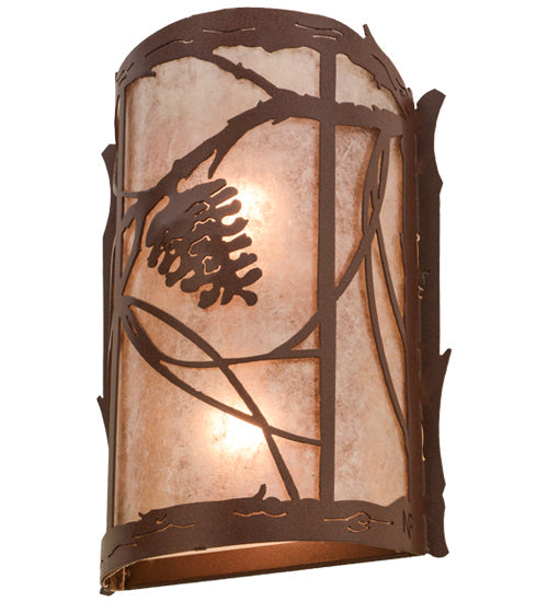 Meyda Lighting Whispering Pines 10" 2-Light Rust Wall Sconce With Silver Mica Shade Glass