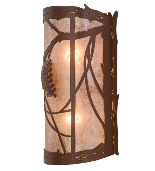 Meyda Lighting Whispering Pines 10" 2-Light Rust Wall Sconce With Silver Mica Shade Glass