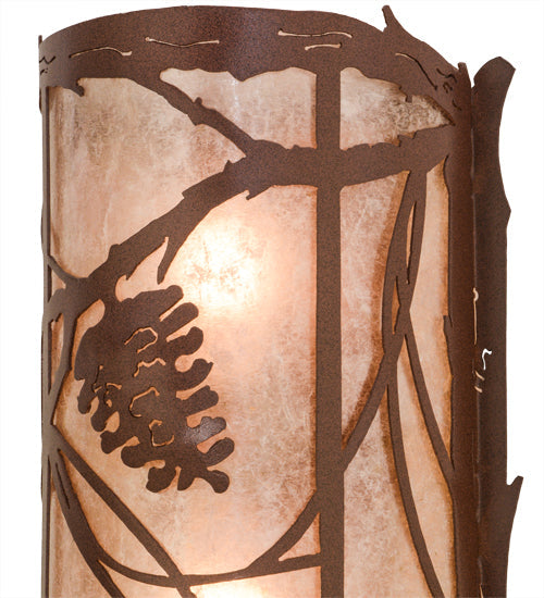Meyda Lighting Whispering Pines 10" 2-Light Rust Wall Sconce With Silver Mica Shade Glass