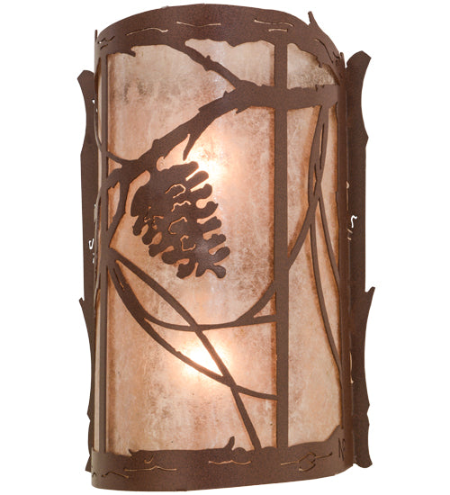 Meyda Lighting Whispering Pines 10" 2-Light Rust Wall Sconce With Silver Mica Shade Glass