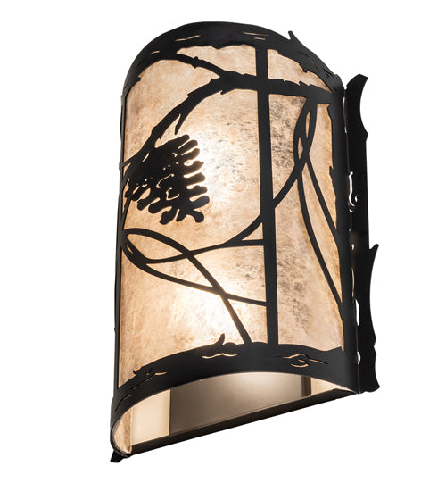 Meyda Lighting Whispering Pines 10" 2-Light Solar Black Wall Sconce With Silver Mica Shade Glass