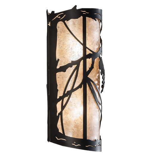 Meyda Lighting Whispering Pines 10" 2-Light Solar Black Wall Sconce With Silver Mica Shade Glass