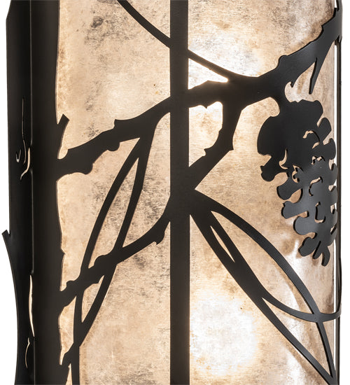 Meyda Lighting Whispering Pines 10" 2-Light Solar Black Wall Sconce With Silver Mica Shade Glass