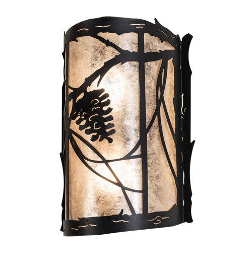 Meyda Lighting Whispering Pines 10" 2-Light Solar Black Wall Sconce With Silver Mica Shade Glass