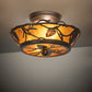 Meyda Lighting Whispering Pines 10" 2-Light Textured Black Flush Mount Light With Amber Mica Shade Glass