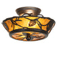 Meyda Lighting Whispering Pines 10" 2-Light Textured Black Flush Mount Light With Amber Mica Shade Glass