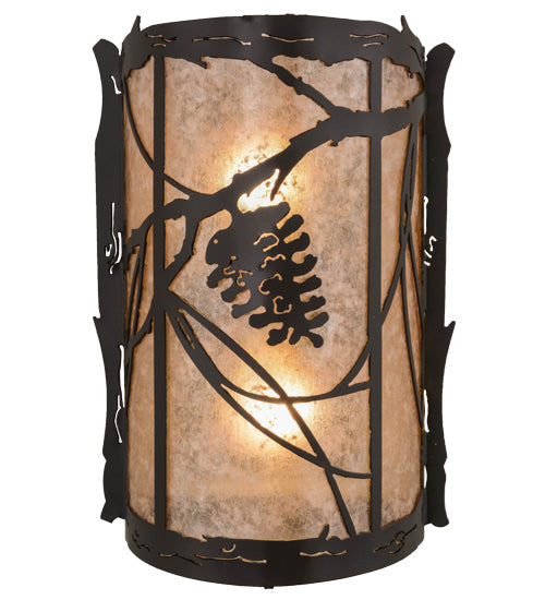 Meyda Lighting Whispering Pines 10" 2-Light Timeless Bronze Wall Sconce With Silver Mica Shade Glass