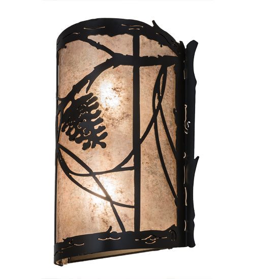 Meyda Lighting Whispering Pines 10" 2-Light Timeless Bronze Wall Sconce With Silver Mica Shade Glass