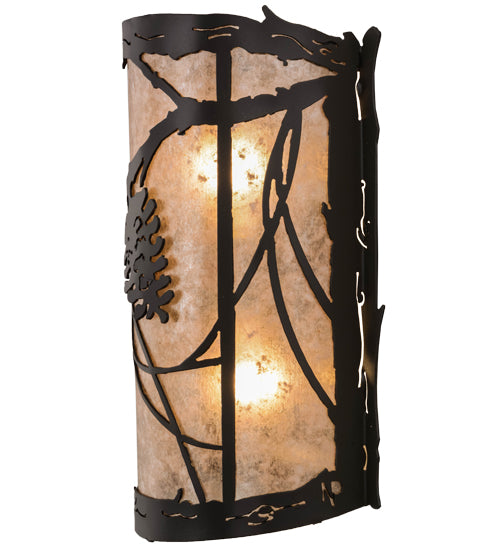 Meyda Lighting Whispering Pines 10" 2-Light Timeless Bronze Wall Sconce With Silver Mica Shade Glass